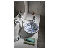 SAPHO PRIORI keramické umyvadlo na desku, Ø 41 cm, bílá s modrým vzorem (1)