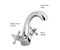 Umyvadlová stojánková baterie, Retro Viktorie, bez výpusti, chrom (2)