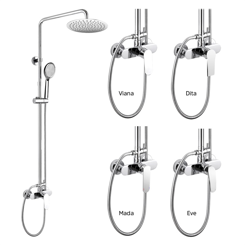 Sprchový set: baterie se sprch. soupravou, hadicí, ruční a talířovou kulatou sprchou
