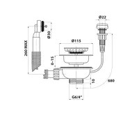 BRUCKNER Dřezová výpust 6/4", s přepadem a ovládáním, nerez/gun metal (3)
