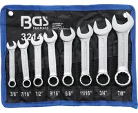 BGS Klíče očkoploché extra krátké 3/8&quot; - 7/8&quot;, sada 8 dílů