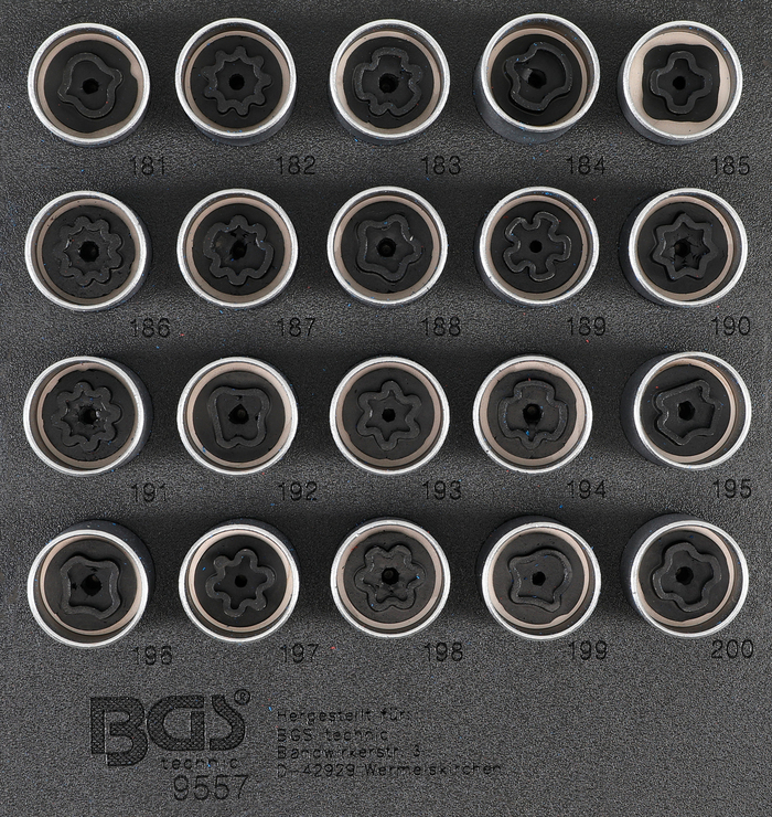 Bgs hlavice zástrčná pro bezpečnostní šrouby ráfků pro opel, vauxhall (version b), 20 pcs.