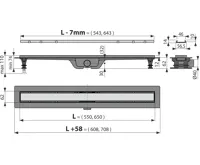 ALCAPLAST Sprchový liniový žlab plastový, s okrajem a oboustranným roštem (plný / vložení dlažby), délka 650 mm APZ19-650