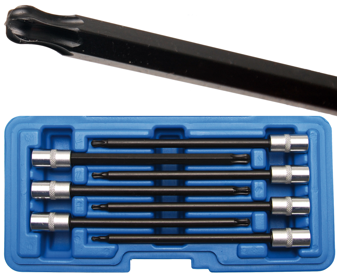 Bgs hlavice zástrčné 1/4" t-profil t10-t40 x 130 mm, s koulí, 7 dílů