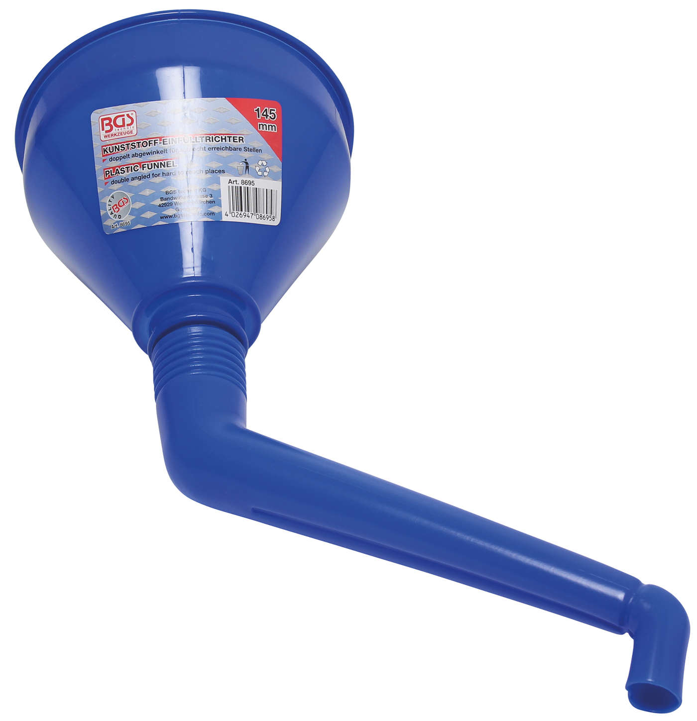 Bgs nálevka plastová se zahnutým krkem průměr 145mm, délka 320mm