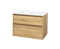 Opto, koupelnová skříňka s keramickým umyvadlem, dub, 2 zásuvky, 810x580x458 mm Opto, koupelnová skříňka s keramickým umyvadlem, dub, 2 zásuvky, 810x580x458 mm