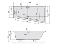 POLYSAN ANDRA R SLIM asymetrická vana 180x90x45cm, bílá (6)