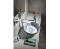 SAPHO PRIORI keramické umyvadlo na desku, Ø 41 cm, bílá s modrým vzorem (6)