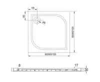 Čtvercová sprchová vanička, 90x90x3 cm, bez nožiček, litý mramor (1)
