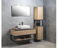 SAPHO SKARA skříňka 35x171x32cm, 2x dvířka, levá/pravá, černá mat/dub Alabama (3)