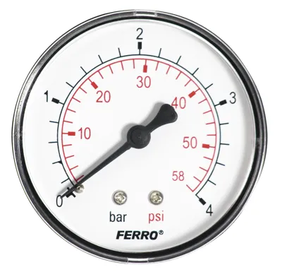 Manometr - tlakoměr 63mm 1/4" Axiál - zadní vývod 0-4 bar