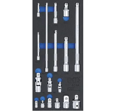 BGS Vložka do dílenského vozíku 1/3: sada nástavců, adaptérů a kloubů, 17dílná