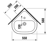 JIKA OLYMP Umyvadlo 55cm - rohové bez otvoru pro baterii (1)