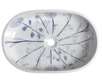 SAPHO PRIORI keramické umyvadlo na desku, 60x40cm, bílá s modrým vzorem (4)
