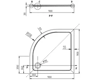 AQUALINE TECMI sprchová vanička z litého mramoru, čtvrtkruh 90x90cm, R550, bílá (7)