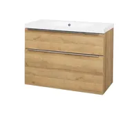 Mailo, koupelnová skříňka, umyvadlo z litého mramoru, dub, 2 zásuvky, 1010x700x480 mm