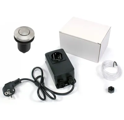 Externí pneumatický spínač komplet - el. krabice, hadička, tlačítko kulaté  Matný nerez