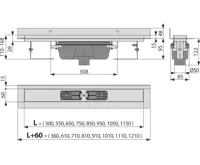 ALCAPLAST Sprchový liniový žlab nerezový, s okrajem a pevným límcem ke stěně, pro plný rošt, svislý odtok, délka 850 mm APZ1016-850 (1)