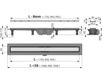 ALCAPLAST Sprchový liniový žlab plastový, s okrajem a oboustranným roštem (plný / vložení dlažby), délka 850 mm APZ19-850