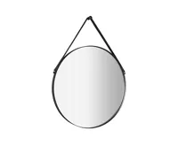 SAPHO ORBITER kulaté zrcadlo s koženým páskem ø 50cm, černá mat