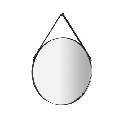 SAPHO ORBITER kulaté zrcadlo s koženým páskem ø 50cm, černá mat