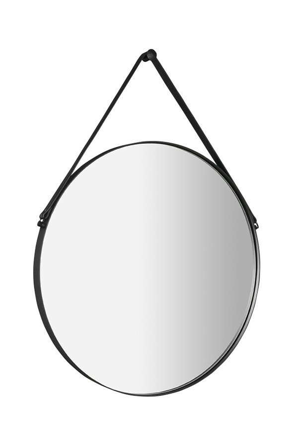 SAPHO ORBITER kulaté zrcadlo s koženým páskem ø 50cm, černá mat