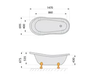 POLYSAN RETRO volně stojící vana 147x69,5x67,5cm, nohy bronz, černá/bílá (8)