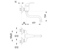 AQUALINE AQUALINE 35 nástěnná baterie, rozteč 100mm, ramínko S, chrom (2)