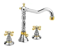 SAPHO ANTEA tříprvková umyvadlová baterie s retro hubicí, s výpustí, chrom/zlato SAPHO ANTEA tříprvková umyvadlová baterie s retro hubicí, s výpustí, chrom/zlato