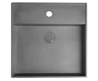 SAPHO QUADRADO betonové umyvadlo včetně výpusti, 46x46cm, černý granit (3)
