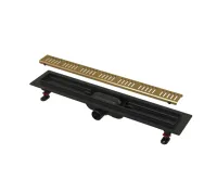 ALCAPLAST Sprchový liniový žlab plastový, s okrajem a perforovaným roštem, mosaz, délka 650 mm APZ10BLACK-650BRASS