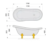 POLYSAN BRIXTON volně stojící vana 174x83x81cm, nohy bílé, bílá (5)