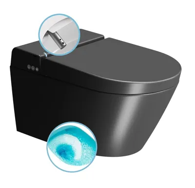 GSI WCLEAN závěsné WC Swirlflush s integrovaným elektronickým bidetem, černá dual-mat