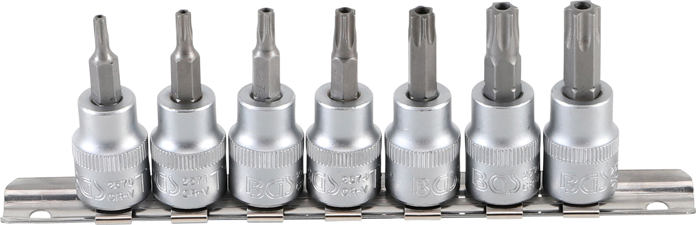 Bgs sada nástrčných hlavic, 10 mm (3/8"), t-profil (pro torx) s otvorem t15 - t50, 7dílná