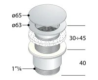 OMP TEA Umyvadlová výpust 5/4“, neuzavíratelná, velká zátka, 30-45mm, chrom (4)