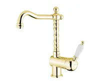 SAPHO KIRKÉ WHITE stojánková dřezová baterie, bílá páčka, zlato