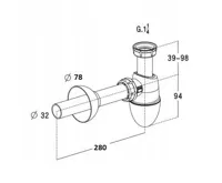 Umyvadlový sifon Easyphon s vlisovaným těsněním 5/4", Ø 32 mm, vč. krycí rozety a odpadní trubky (1)