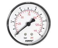 Manometr - tlakoměr 63mm 1/4" Axiál - zadní vývod 0-10 bar