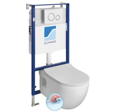 Závěsné WC BRILLA Rimless bílá s podomítkovou nádržkou a tlačítkem Schwab, bílá