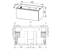 Mailo, koupelnová skříňka s keramickým umyvadlem, dub, 1 zásuvka, 810x470x480 mm (1)