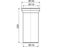 ALCAPLAST Dopojení k volně stojícímu WC, přímé, DN 110, délka 250 mm, PP, bílé A91-250 (1)