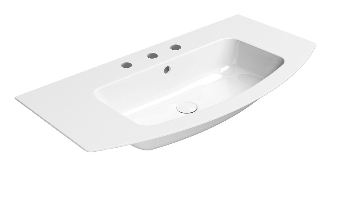 Gsi pura keramické umyvadlo slim oblé 102x52cm, broušená spodní hrana, 3 otvory, bílá extraglaze