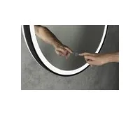 AQUALINE STAGO kulaté zrcadlo s LED osvětlením ø 60cm, kožený pásek, dotykový senzor, stmívatelné, černá mat (1)