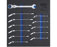 BGS Vložka do dílenského vozíku 2/3: sada ráčnových očkoplochých klíčů, kloubový, 8 - 19 mm BGS Vložka do dílenského vozíku 2/3: sada ráčnových očkoplochých klíčů, kloubový, 8 - 19 mm