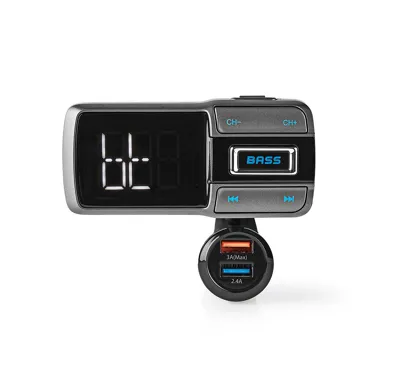 FM transmitter do auta | Husí krk | Hands free volání | 2.0 " | LED obrazovka | Bluetooth® | QC 3.0 / 5.0 V DC / 2.4 A | Rychlé nabíjení | Posílení basů | Google Assistant / Siri | Černá / Šedá