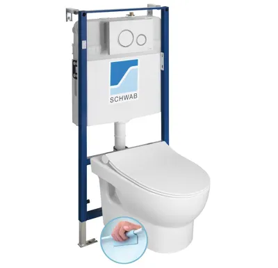 ABSOLUTE závěsné WC Rimless s podomítkovou nádržkou a tlačítkem Schwab, bílá