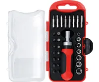 BGS Sada nástrčných hlavic na klíče a bity, s ráčnovou otočnou rukojetí na bity, přepínací,