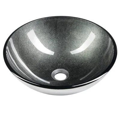 SAPHO SKIN skleněné umyvadlo na desku Ø 42 cm, šedá metalická