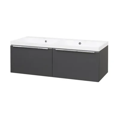 Mailo, koupelnová skříňka, umyvadlo z litého mramoru, antracit, 2 zásuvky, 1210x700x480 mm
