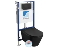 AVVA závěsné WC Rimless s podomítkovou nádržkou a tlačítkem Schwab, černá mat